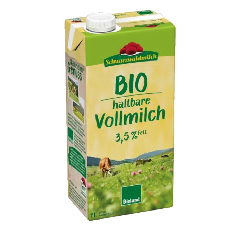 Organic Whole Cow's Milk 12x1L Schwarzwaldmilch