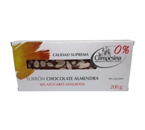 Turrón Chocolate Almendras SinAzucar SinGluten 200g La Campesina