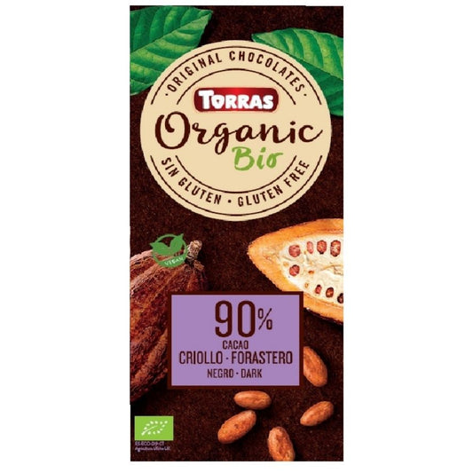 Dark Chocolate 90 Criollo Forastero Cocoa Gluten Free Bio 100g Torras 