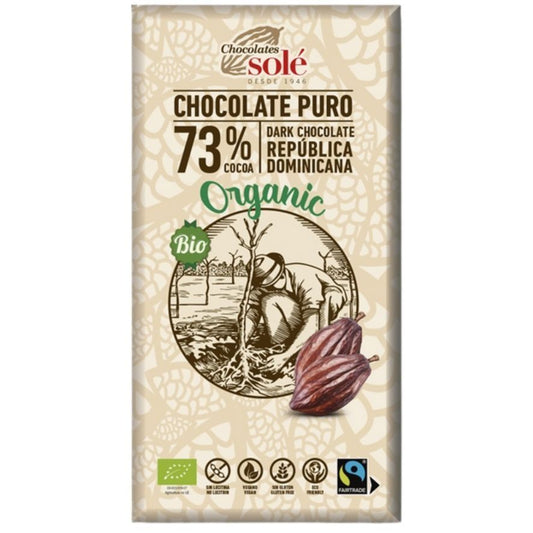 Chocolate Negro 73 SinGluten Bio Vegan 100g Chocolates Sole