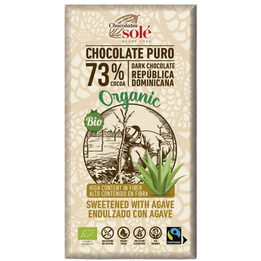 Chocolate Negro 73 con Agave SinGluten Bio 100g Chocolates Sole